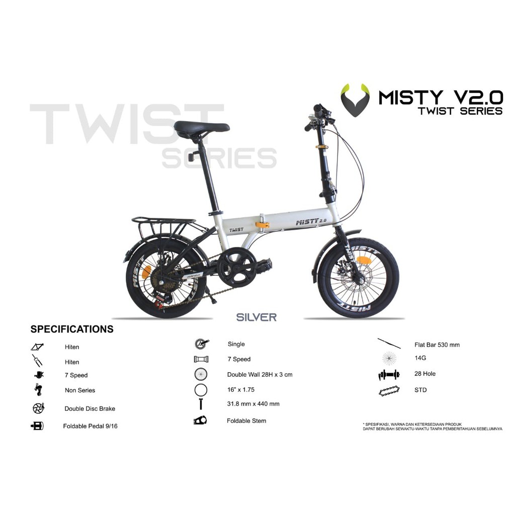 Khusus Ekspedisi Sepeda Lipat Viva Misty V2.0 Twist Series 16 mirip lunox ritz inch 7 Speed-2