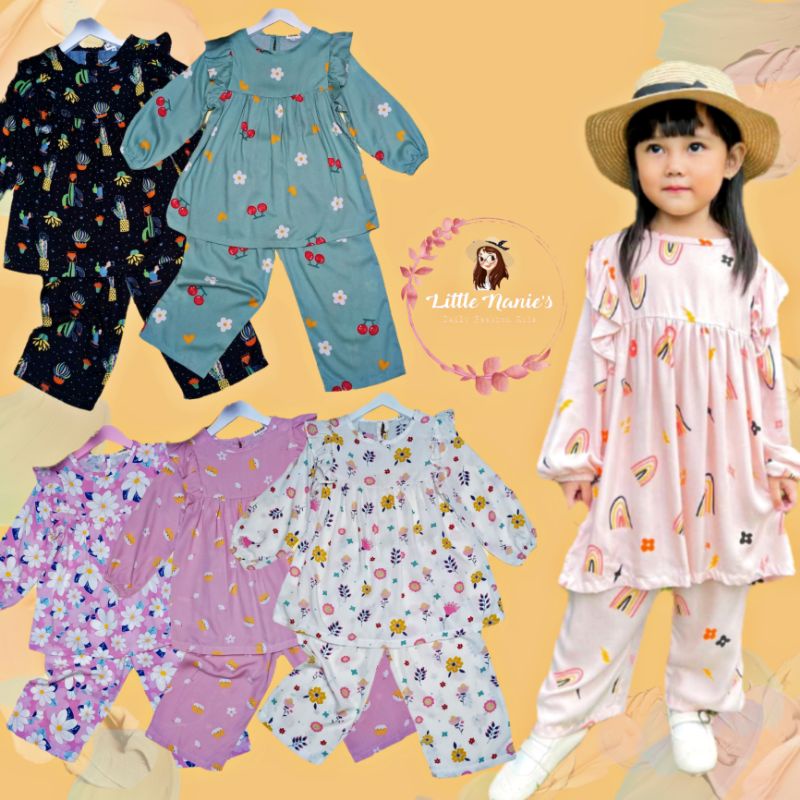 eliza one set rayon anak petempuan tangan panjang / setelan tunik panjang anak petempuan 1 2 3 4 5 t