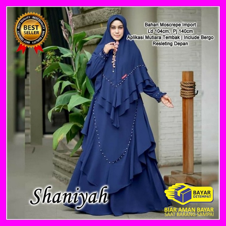 Baju Gamis Wanita Cewek Syari Remaja Sari Dewasa Model Amania Pes HK164 Shaniyah Syari Navy [Gamis