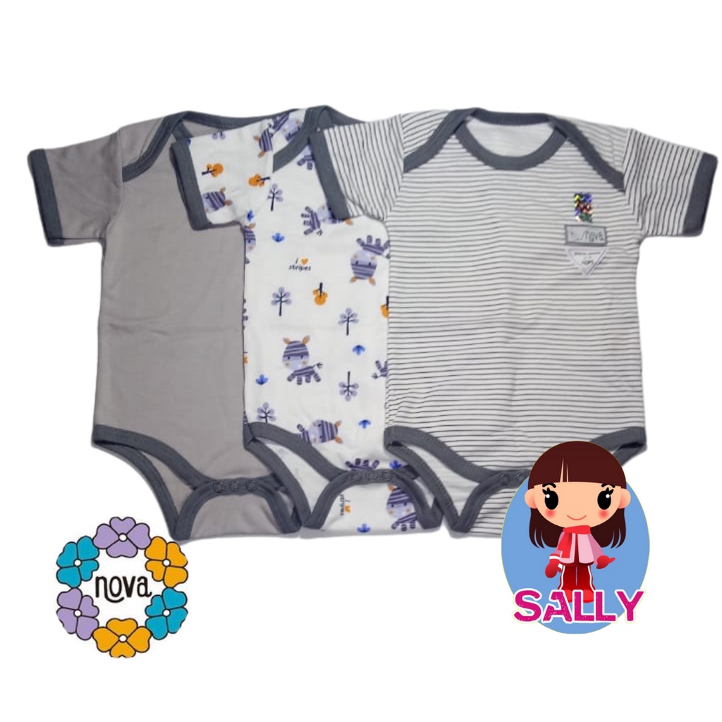 Nova - 3 Baju Bayi Jumper Segitiga Romper Baby 3-6 Bulan Mix Motif Laki Perempuan Jumpsuit Lucu Mura