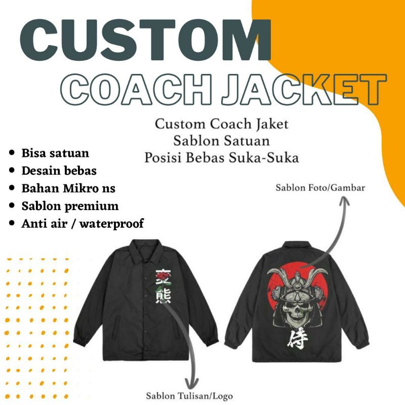 (WARUNG SANDANG) Jacket Coach Custom Sablon Satuan Winbreaker Taslan Weterproof Jaket Coach Custom J