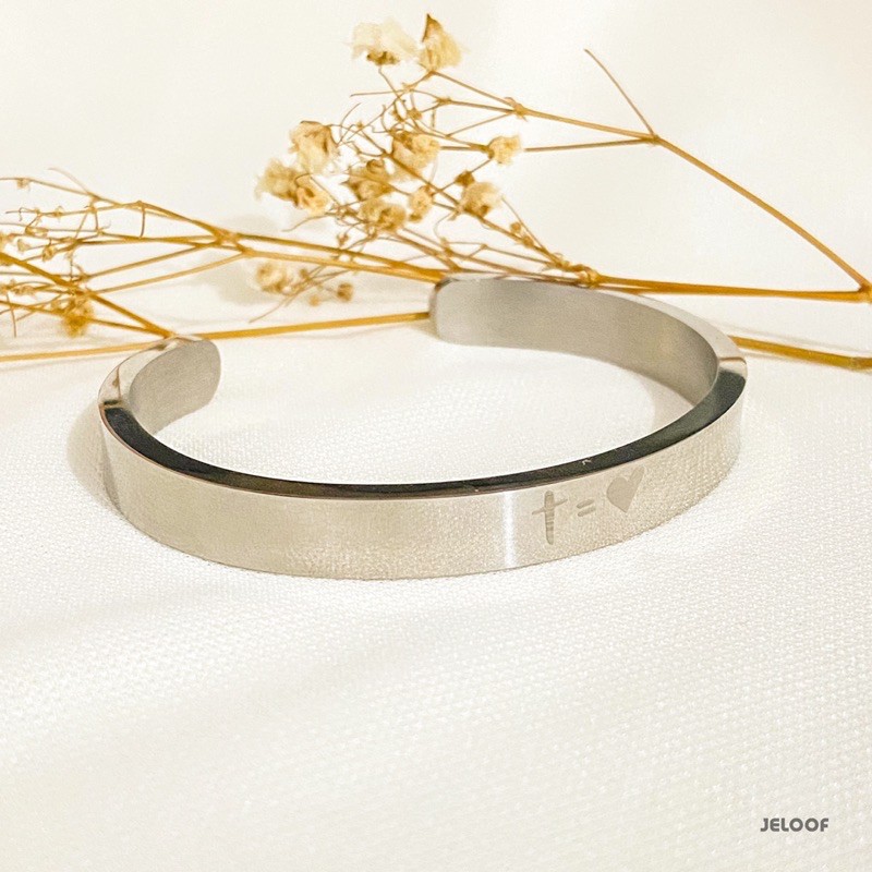 Jeloof God is Love Bangle | FREE POUCH Gelang Titanium (Antikarat) 8mm Gelang Salib