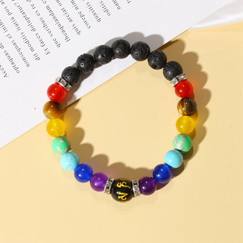 Gelang Manik-Manik Batu Permata Kristal Agate Bulat 7 Chakra Penyembuhan Yoga Untuk Pria Dan Wanita