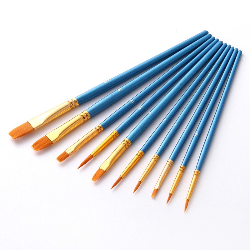 10Pcs/set Watercolor Gouache Paint Brushes Artist Nylon Hair Painting Brush