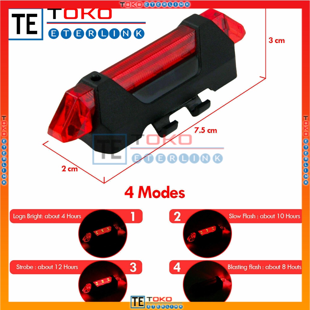 【Harga terendah COD】Lampu Belakang Sepeda LED USB Rechargeable Anti Air Lampu Sepeda USB+Kabel cash-6