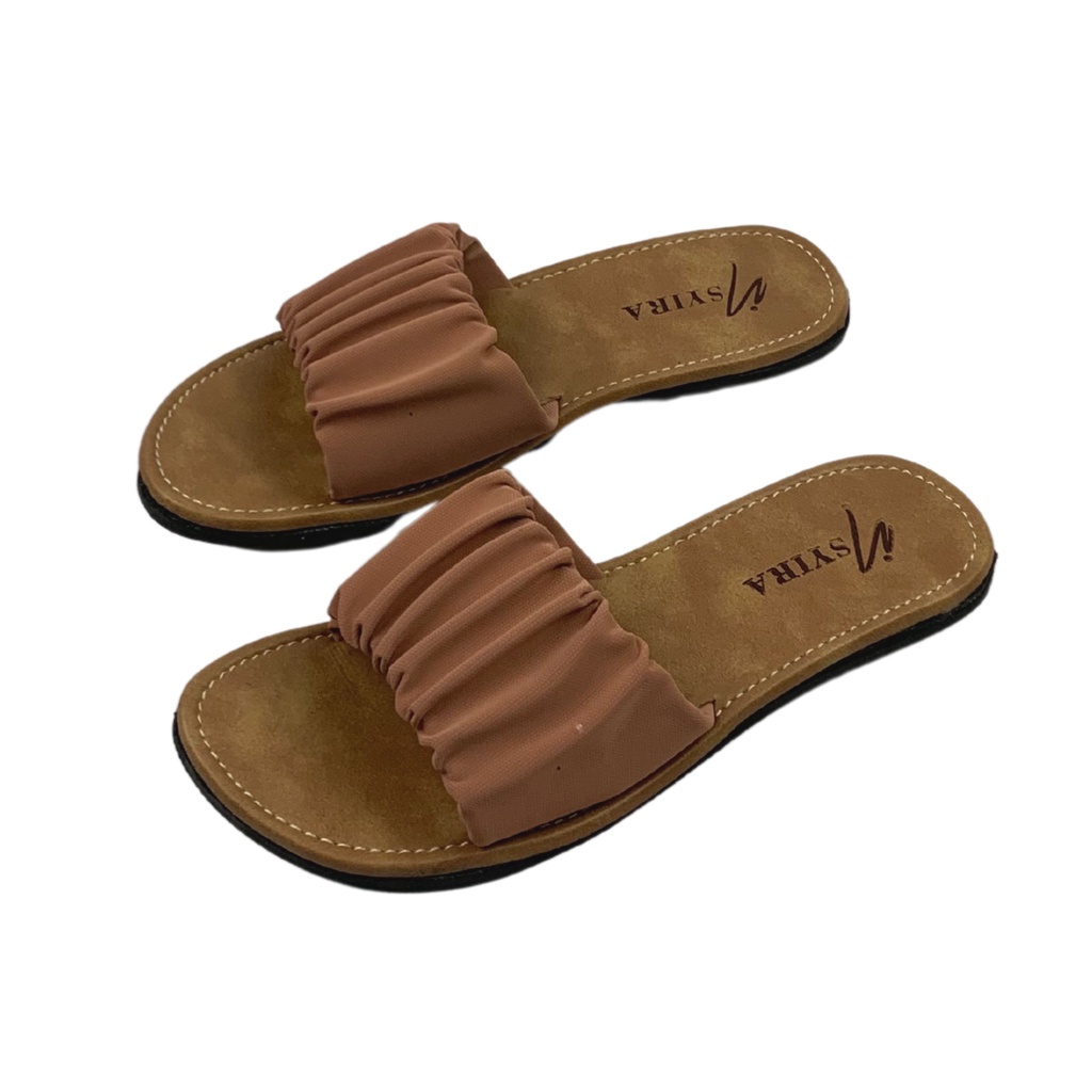 Sandal Wanita Kekinian Selop Kerut Sylvia / Sandal Selop Wanita Non Slip Alas Krem