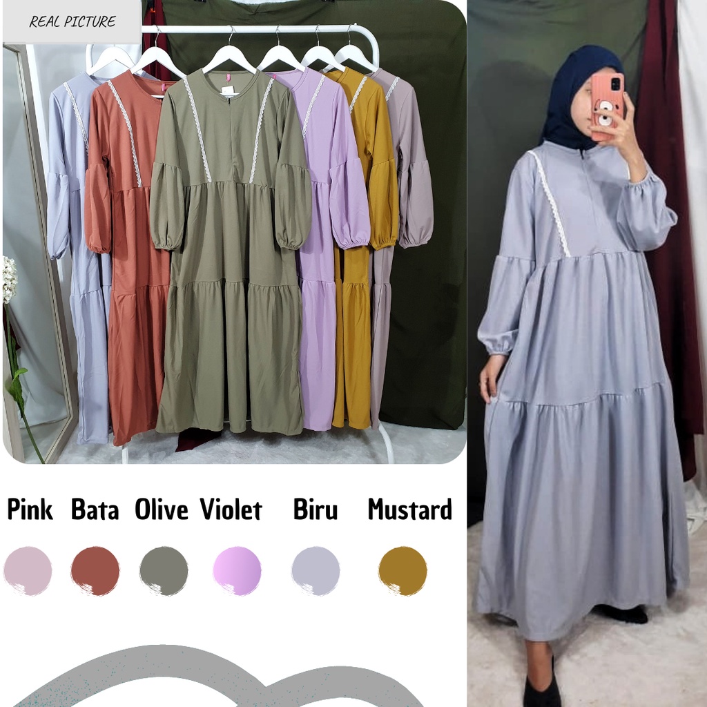 Gamis Wanita Lengan Panjang BUSUI Fashion Muslim Ersa Fit  L-XL Lingkar Dada 100cm Panjang 130cm