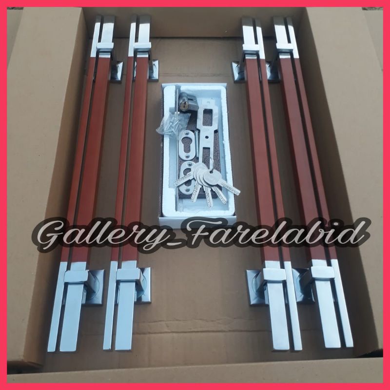 Handle Pintu Rumah Stainless 60 Cm Set Kunci Gagang Pintu Pegangan Tarikan Pintu Minimalis 45 Cm