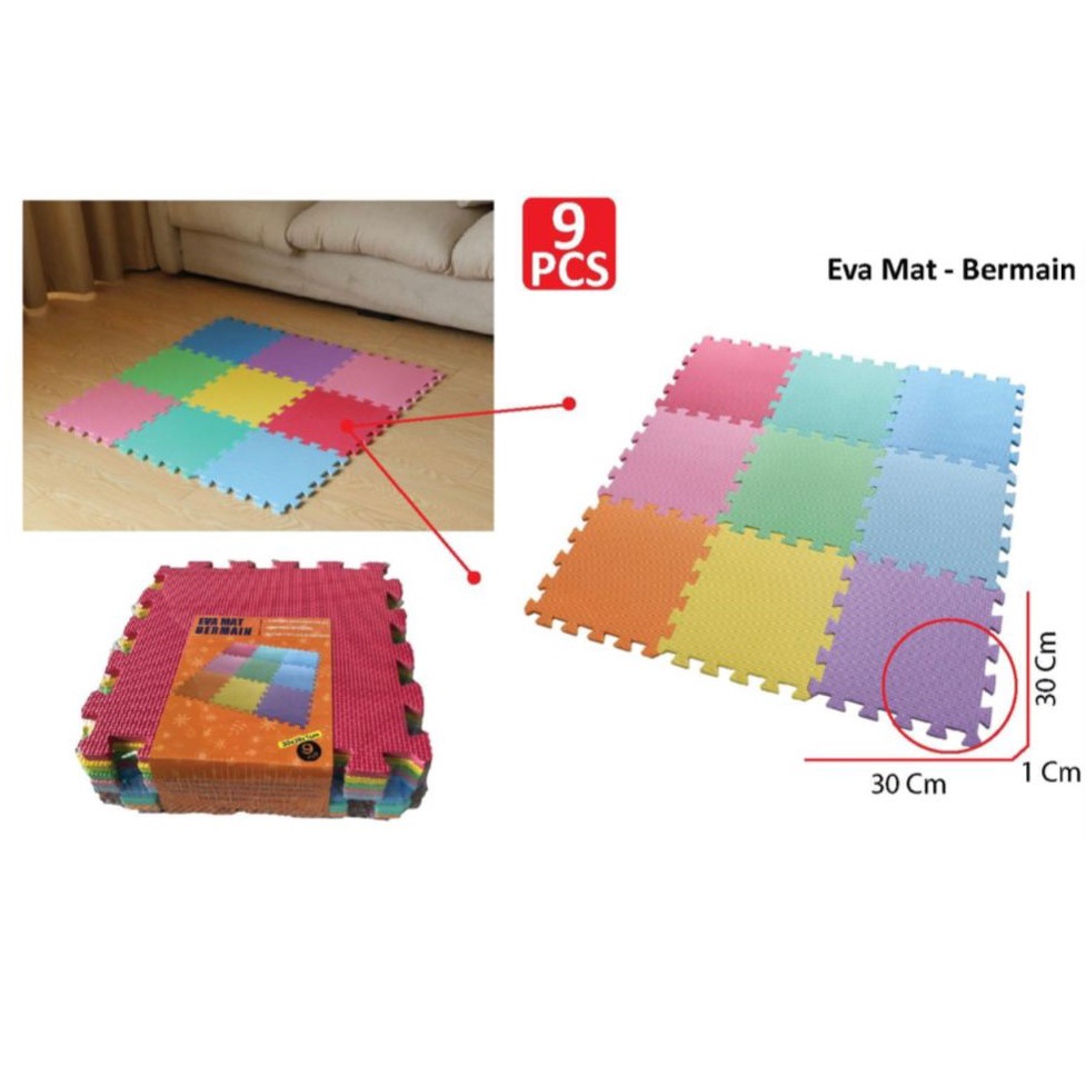 Mainan Anak Puzzle Mat Eva mat 30cmx30cmx1cm Alas Lantai Puzzle Lantai Puzzle Tebal Isi 9