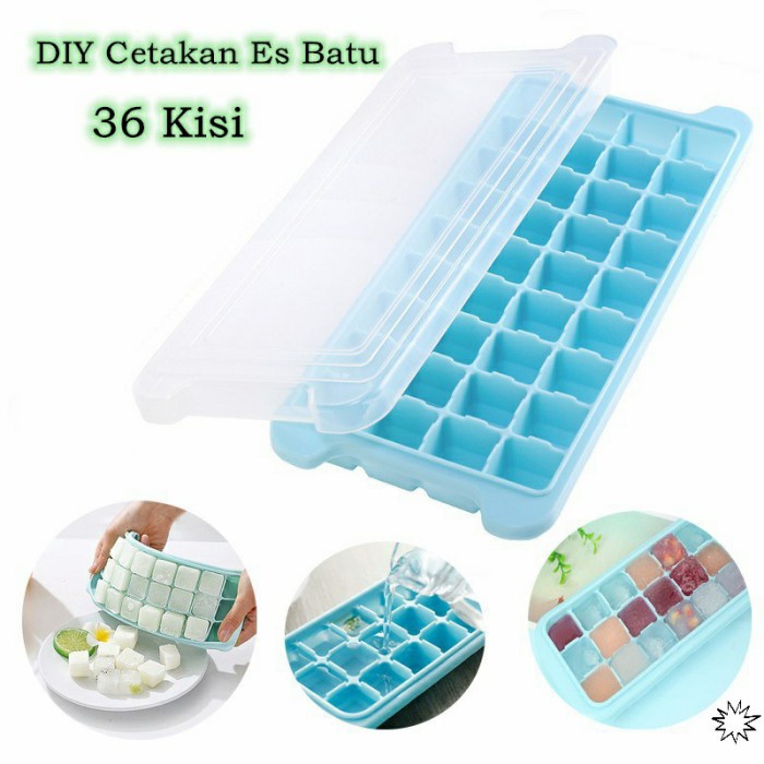 Ice Cube Tray Silicone Dengan Tutup Cetakan Es Silikon 36 Cube CES09
