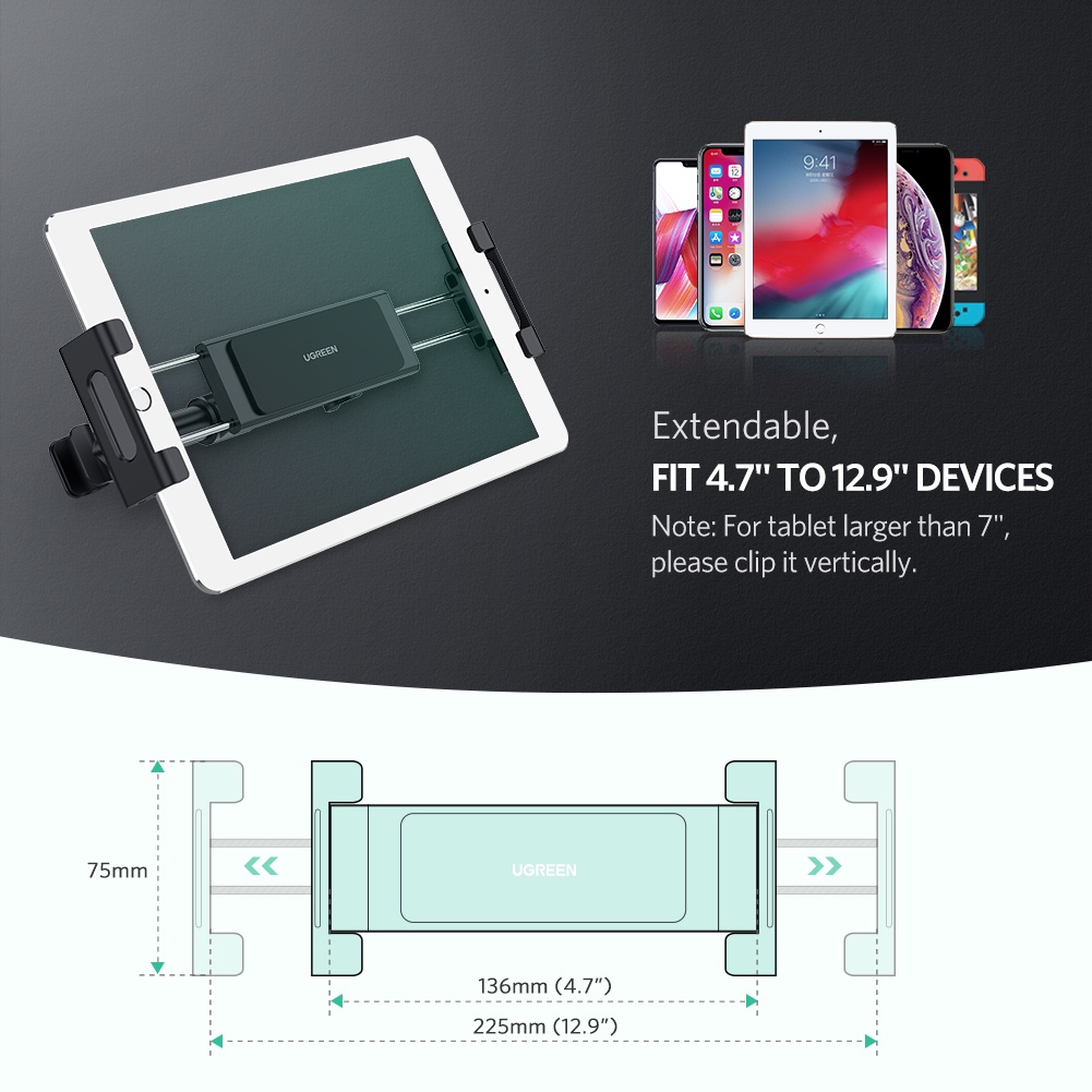 UGREEN Backseat Headrest Car Phone Holder Tab iPad Hp 4.7-12.9 inch