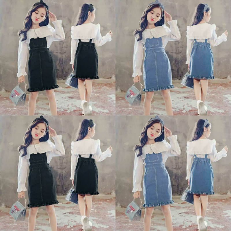 Setelan Baju Anak Perempuan dan Overall Dress Soft Jeans Korean Style / Dress Anak Perempuan
