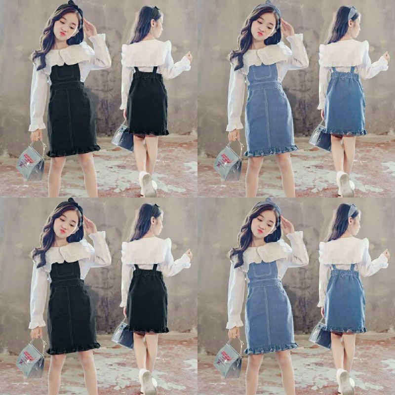 Setelan Baju Anak Perempuan dan Overall Dress Soft Jeans Korean Style / Dress Anak Perempuan