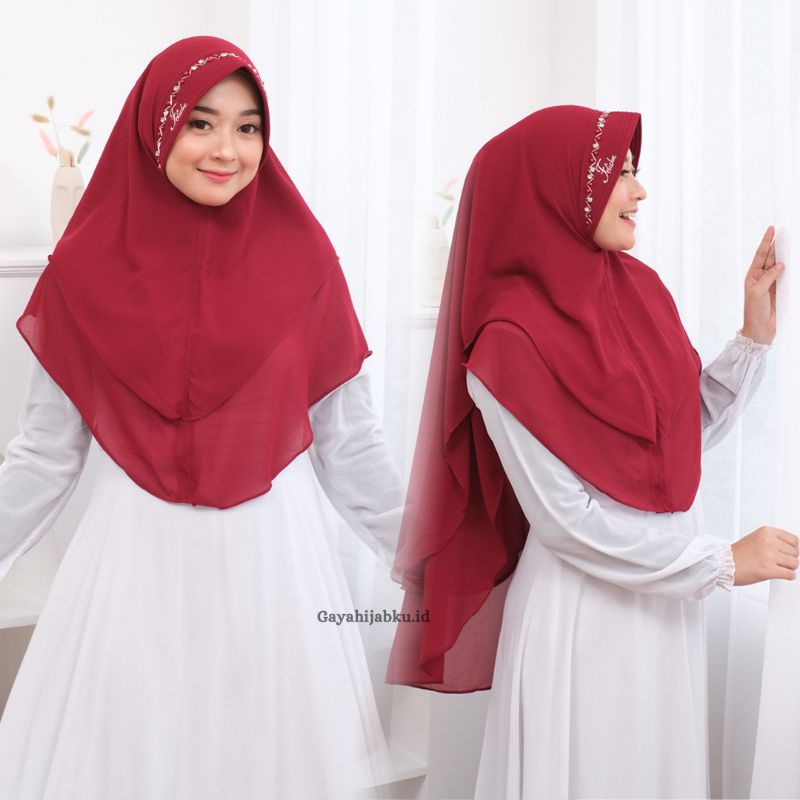 Jilbab Ceruty 2 Layer Kerudung Syari Payet/Khimar Syari Hijab Instant