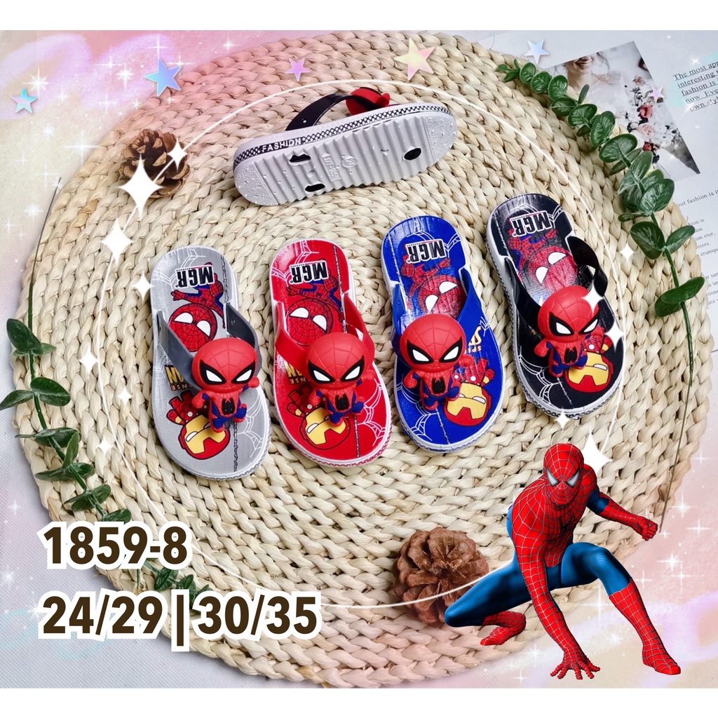 Sandal Jepit Karet Anak Cowok Laki Kepala Spiderman Avenger Timbul Keren Premium MGR Mokaya Balance(1859-8)/Size 24-29|30-35