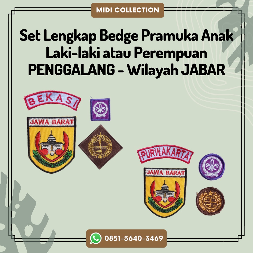 Set Lengkap Bet/Bedge Pramuka Anak Laki-laki/Perempuan PENGGALANG Wilayah JAWA BARAT