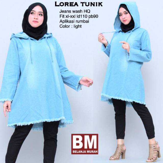 Lorrea tunik atasan wanita hoodie jeans ootd ld 110 xxl