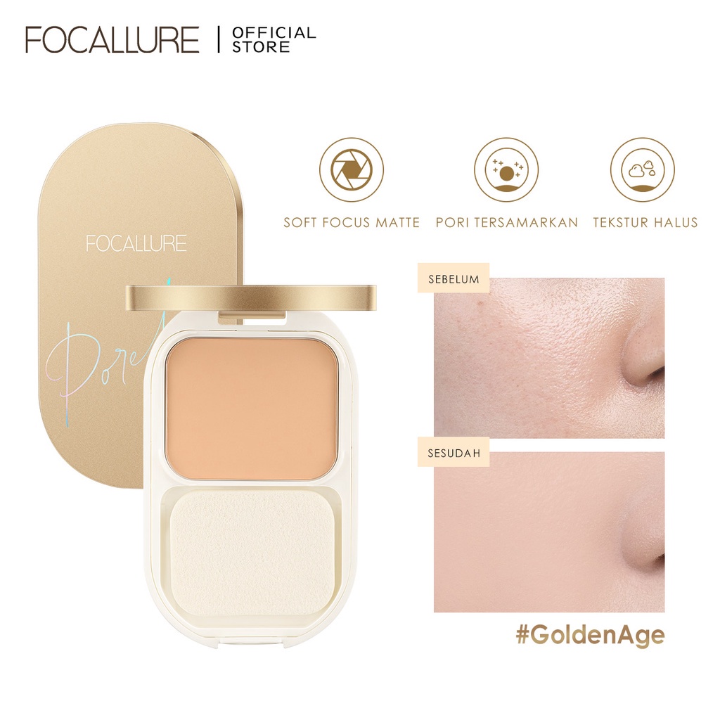 [READY STOCK] FOCALLURE #GoldenAge Oil-Control Tahan air Bedak Padat Matte Pressed Powder- Hingga 12 Jam