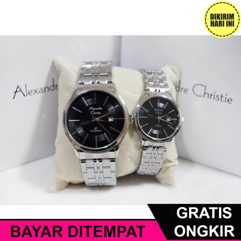 (BAYAR DITEMPAT) OE4268 JAM TANGAN PASANGAN ALEXANDRE CHRISTIE ORIGINAL AC 8348 MD LD FULL SILVER