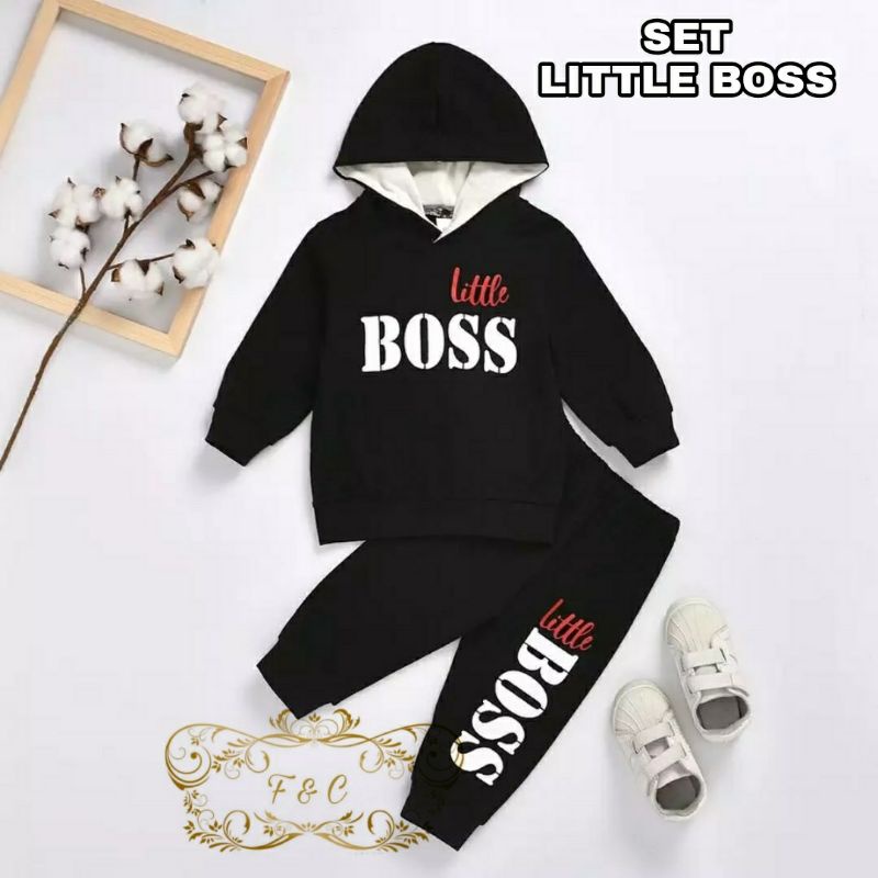 SET LITTLE BOSS PAKAIAN ANAK LAKI-LAKI SETELAN HOODIE BABYTERRY FEHM