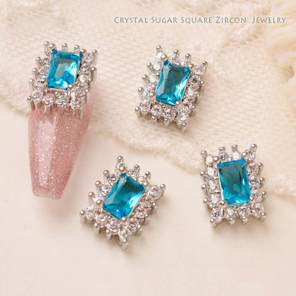 Mxbeauty Persegi Panjang Kuku Berlian Imitasi Mewah DIY 3D Kuku Pesona Manicure Nail Art Ornamen Zirkon Kristal Perhiasan Kuku