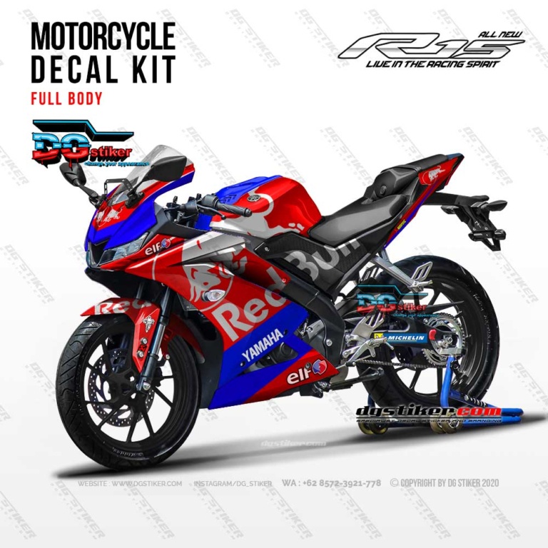 Decal Striping Full Body R15 V3 Merah Redbull Tech3 DG Stiker