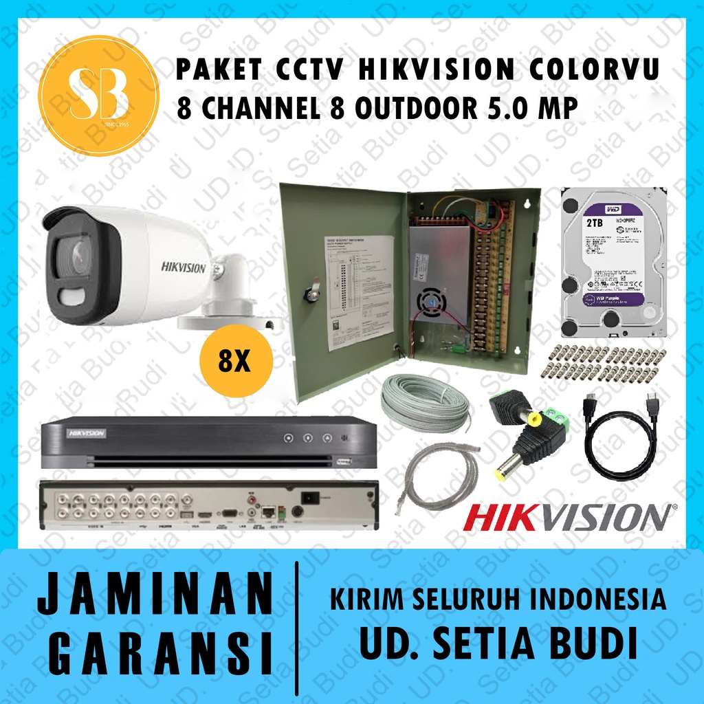 Paket CCTV Hikvision Colorvu 8 Channel 8 Outdoor 5.0 MP