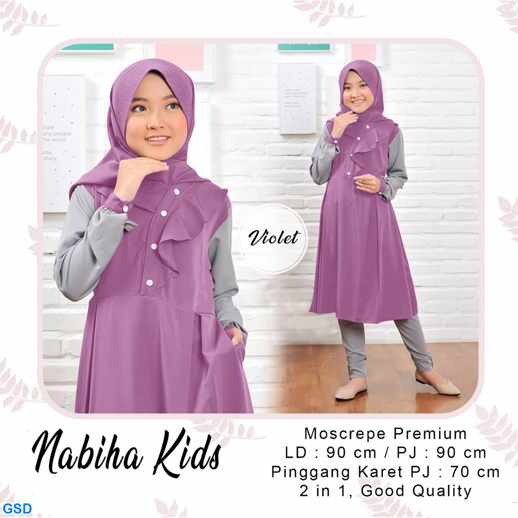 set nabiha kids/stelan baju muslim anak cewek/set baju hijab anak/setelan gamis syari anak murah