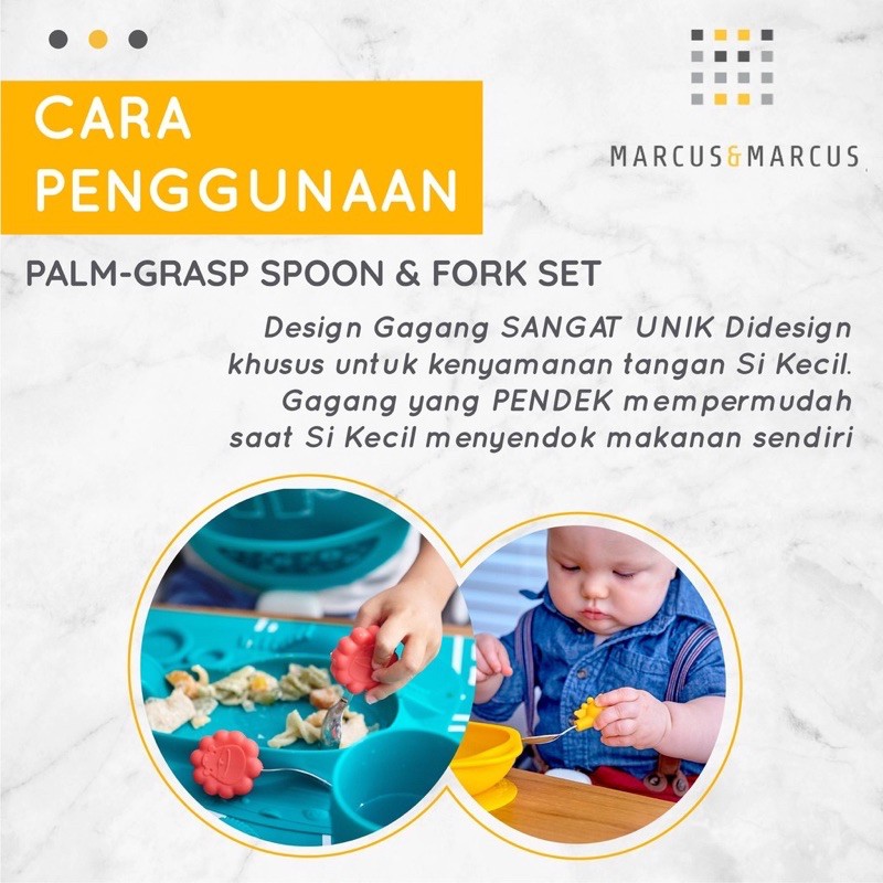 MARCUS &amp; MARCUS PALM GRASP SPOON &amp; FORK SET - SENDOK GARPU STAINLESS BAYI 18m+