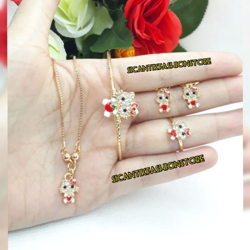 KALUNG TITANIUM ANAK-ANAK SATU PAKET/ANTING/GELANG/KALUNG/CINCIN/ANTI KARAT TIDAK LUNTUR BAGUS MURAH