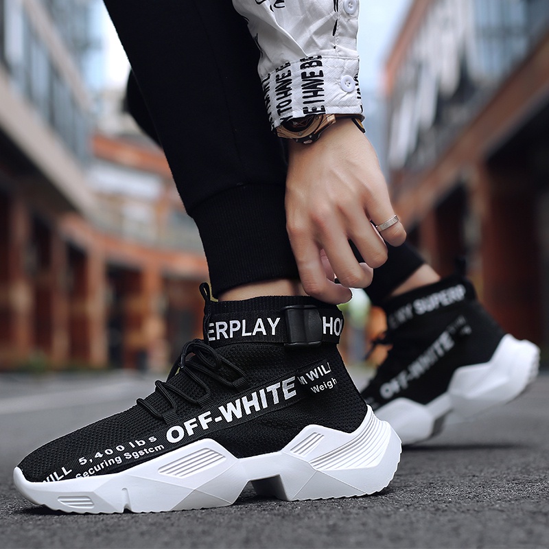 COD Fashion Olahraga Sepatu Pria Running Sneakers High Cut Kets Sport Off White Ringan Boots Sepatu Keren 116