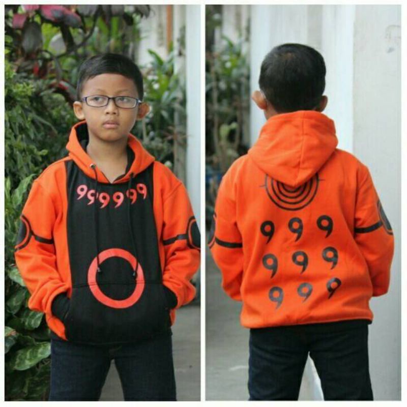 JAKET SWEATER HOODIE PRIA-WANITA WIBU ANIME NARUTO RIKUDO HITAM ORANGE COOWPLAY TERLARIS-JAKET ANAK-