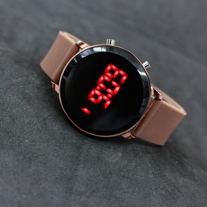JAM TANGAN WANITA LED WATCH BULAT RUBBER MURAH MT