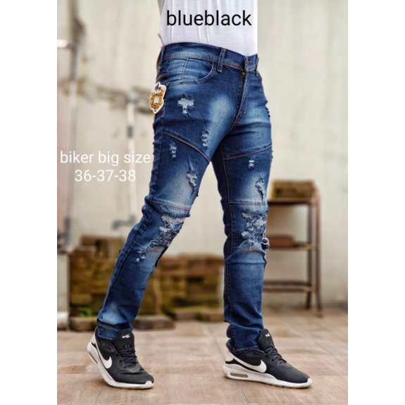 Jeans Bikers Sobek Ripped Ukuran 36-38 Bigsize Jumbo