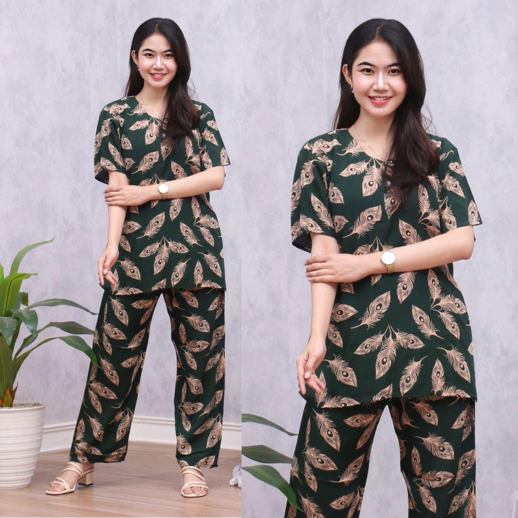 Setelan CP ANDIN Setelan Tyedye Batik Piyama Batik Baju Tidur Dater Cantik-FUJI HIJAU