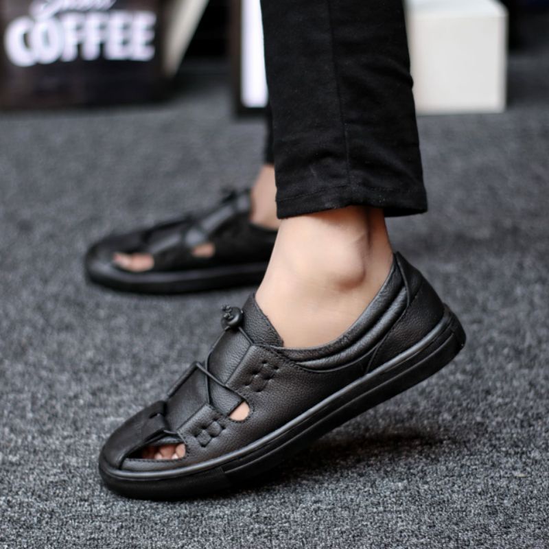 SENSEI Sepatu Sandal Pria Casual Kulit Asli Sandal Slip On Sendal Bustong Santai Murah