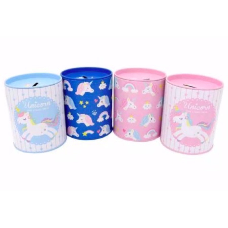 CELENGAN KALENG TABUNG BULAT SAVING BOX MOTIF UNICORN SOUVENIR ULANG TAHUN ck018