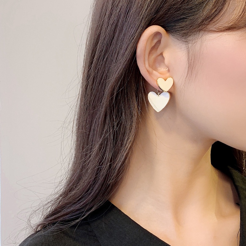 Anting Tusuk Gantung Bahan Sterling Silver 925 Desain Hati Gaya Korea Untuk Wanita