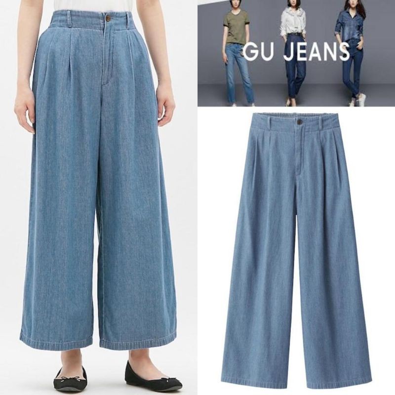 Celana kulot panjang wanita GU Uniqlo Wide Denim