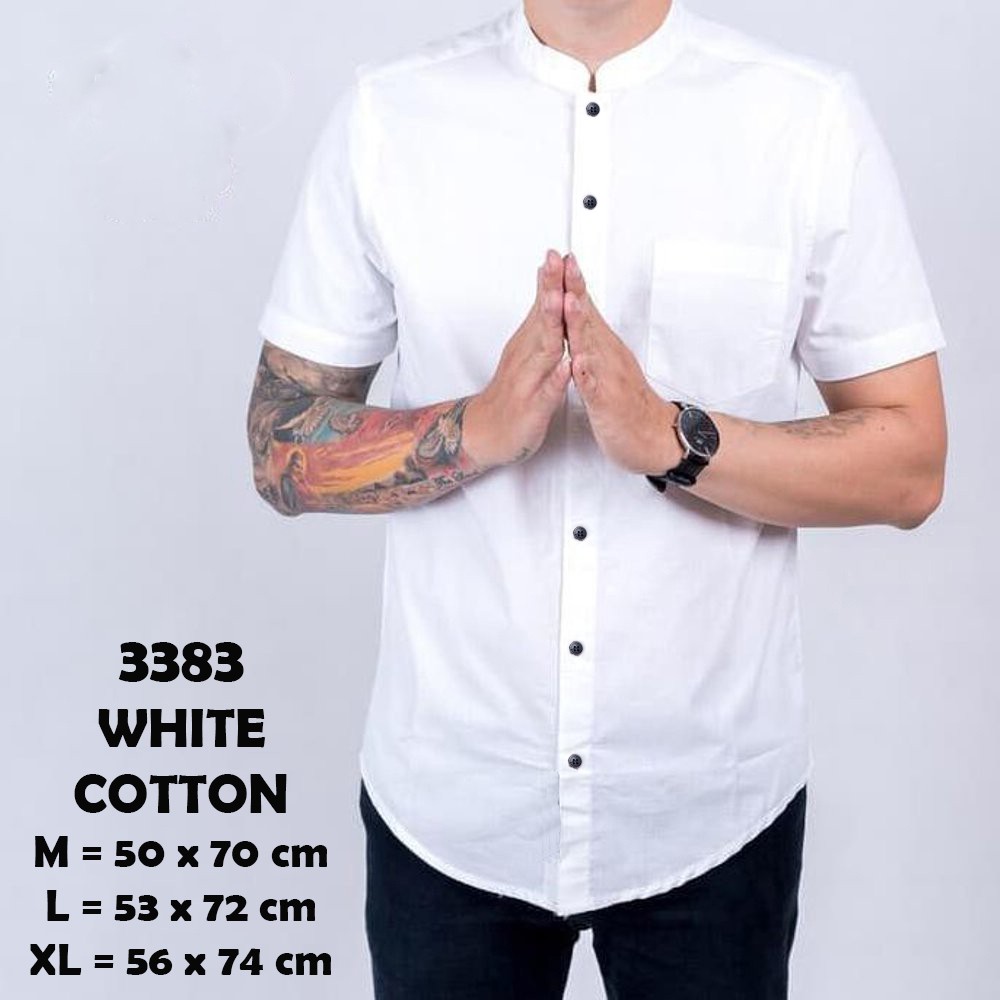 Kemeja Pria Lengan Pendek Polos Kerah Shanghai Putih White Casual Slimfit 3349