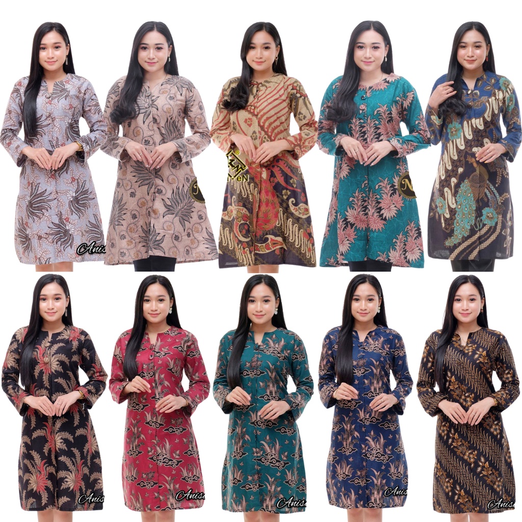 Tunik Batik (MC Batik) - Tunik Batik Wanita Kancing Depan Modern M L XL XXL Jumbo