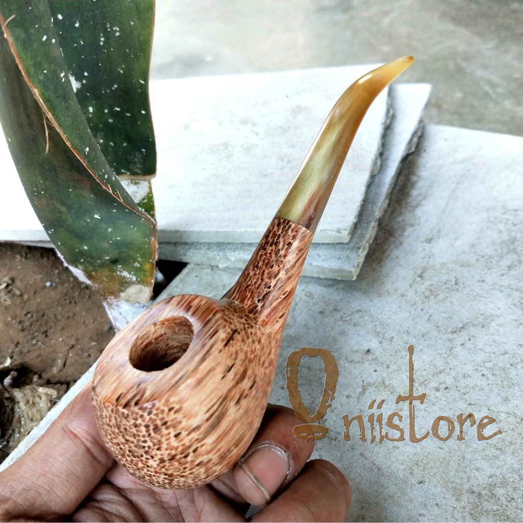 Pipa Cangklong Tembakau Handmade Bahan Tanduk Dan Kayu Kelapa