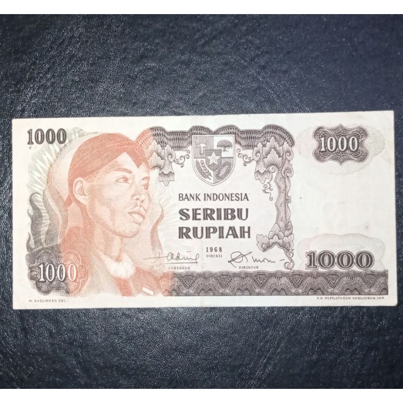 uang kuno kertas 1000 rupiah sudirman tahu 1968 asli original
