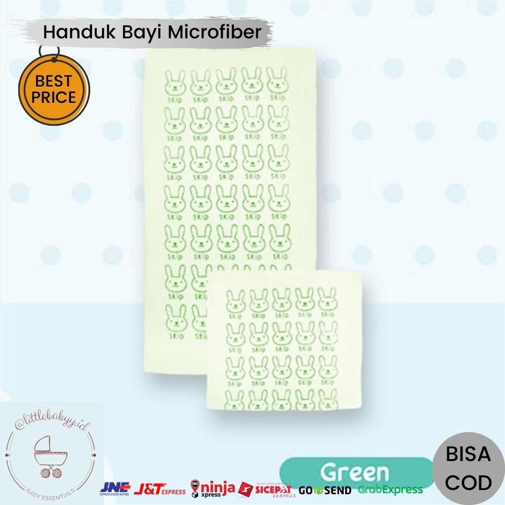 Handuk Bayi Microfiber Ukuran 20x50cm | Handuk Bayi Lembut & Halus Kecil-Hijau
