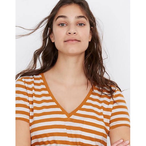 Madewell Whisper Cotton V-Neck Pocket Tee in Richie Stripe