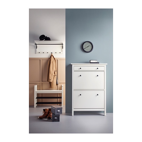 HEMNES Bangku dengan tempat sepatu, putih, 85x32 cm