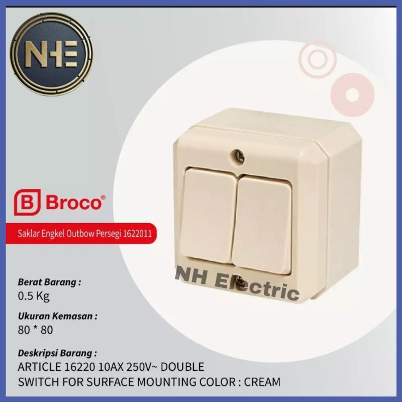 OB Saklar Seri Segi 16220 New Gee Cream Broco - Outbow Saklar Double Switch Cream Broco - Saklar Seri Tempel Segi Broco