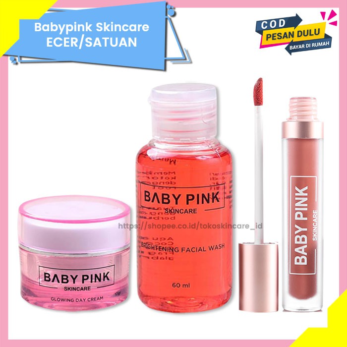 Glowing Day Cream &amp; Brightening Facial Wash &amp; Babylip Rose Chic Baby Pink Skincare Original BPOM