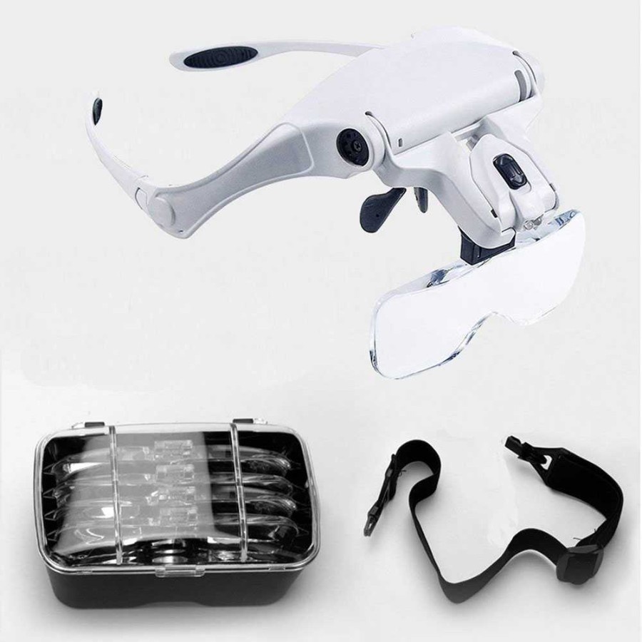 Helm Kacamata Pembesar Reparasi Jam 5x Magnifier 2 LED