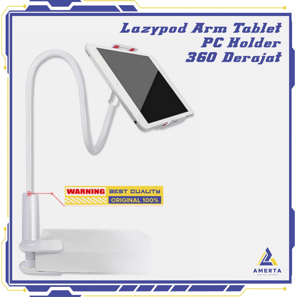 Lazypod Arm Universal Tablet PC Holder dengan Klip 360 Derajat - TaffSTUDIO  - White